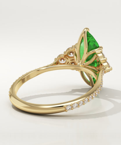 2.5 CT Marquise Cut Cluster Lab-Grown Emerald Gemstone Engagement Ring