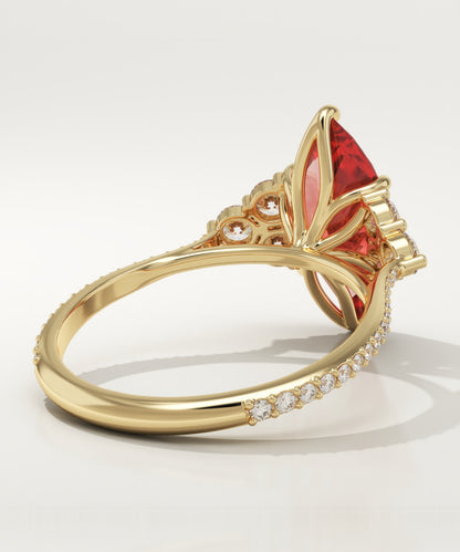 2.5 CT Marquise Cut Cluster Lab-Grown Ruby Gemstone Engagement Ring