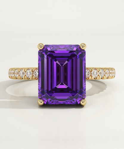 3.71 CT Emerald Cut Pave Lab-Grown Amethyst Gemstone Engagement Ring