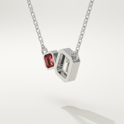 3.21 TCW Emerald & Asscher Toi Et Moi January-Garnet Birthstone Necklace