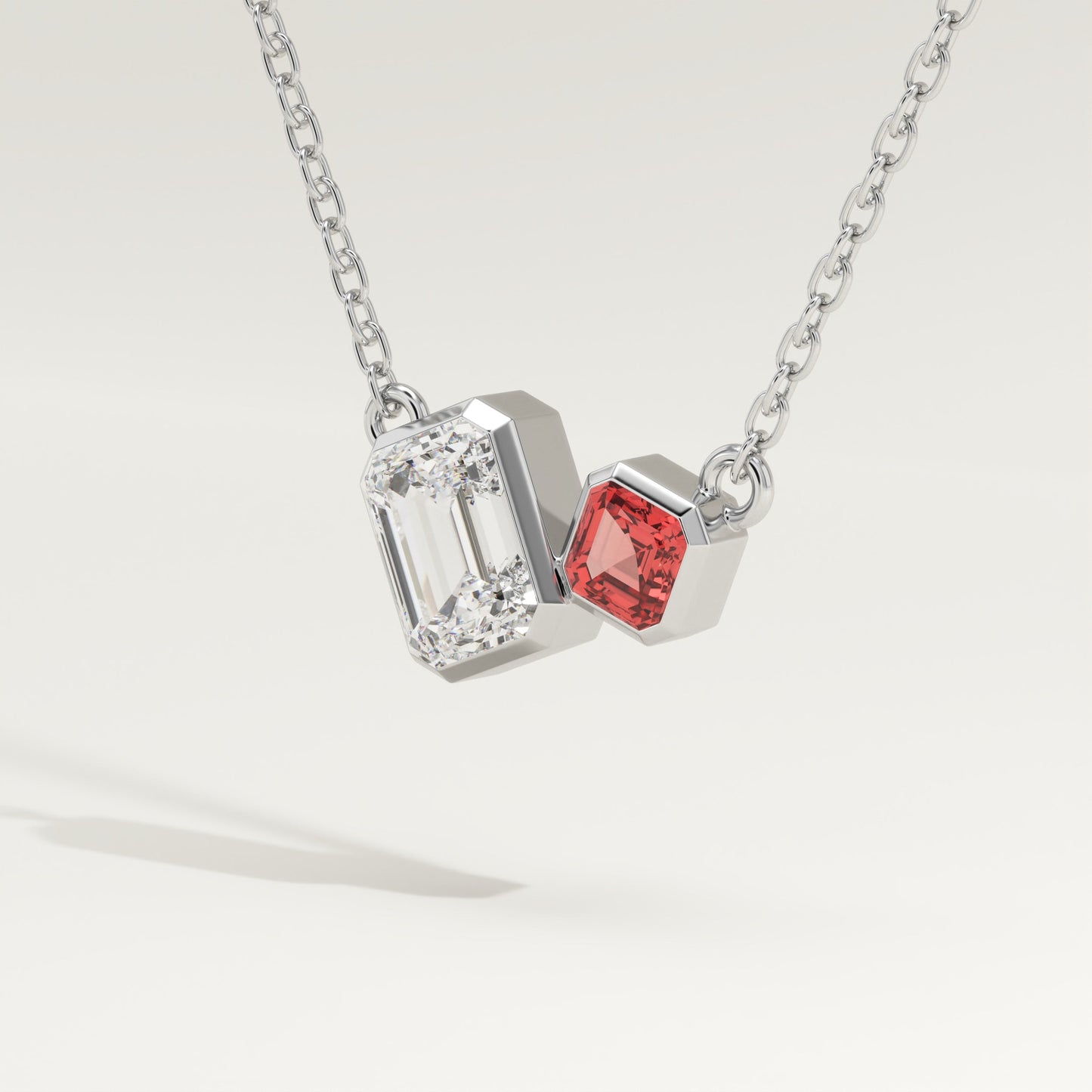 3.21 TCW Emerald & Asscher Toi Et Moi January-Garnet Birthstone Necklace