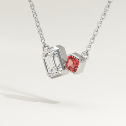 3.21 TCW Emerald & Asscher Toi Et Moi January-Garnet Birthstone Necklace