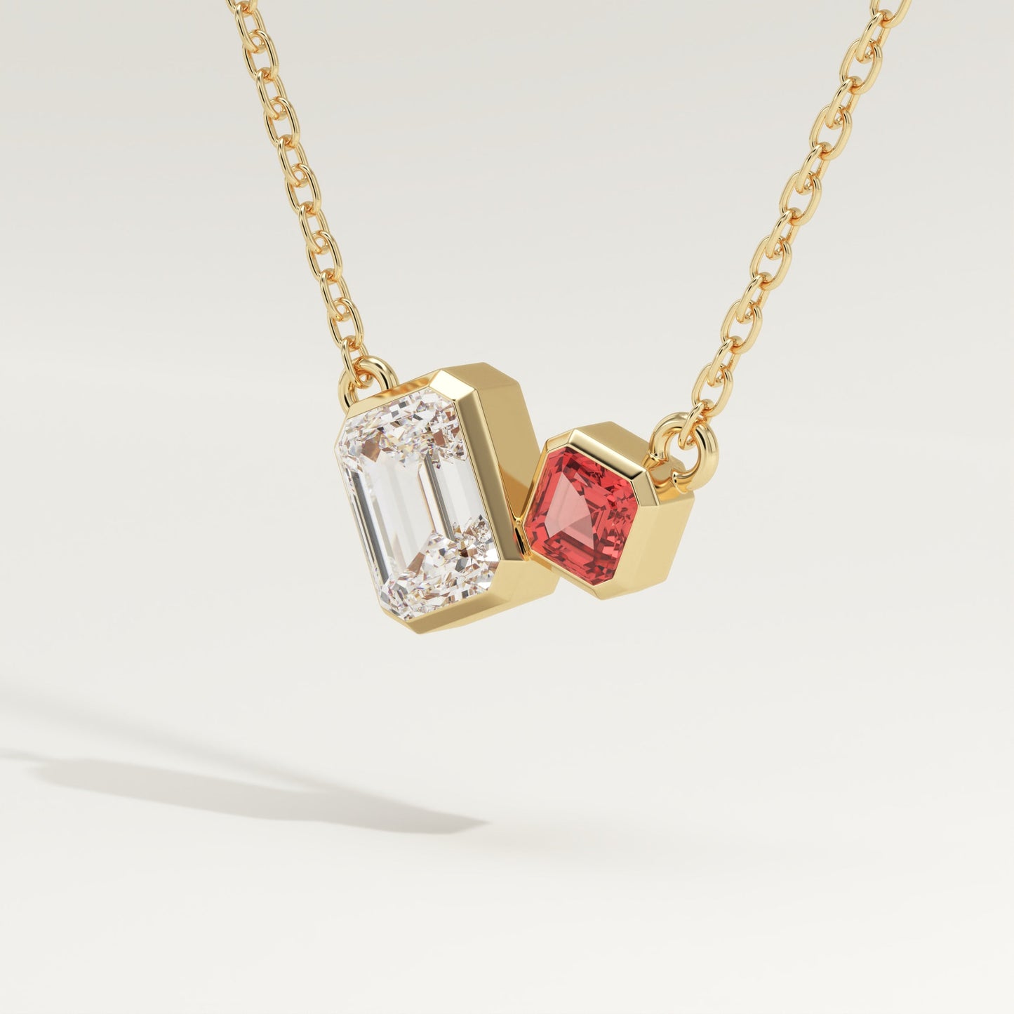3.21 TCW Emerald & Asscher Toi Et Moi January-Garnet Birthstone Necklace