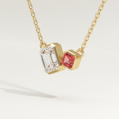 3.21 TCW Emerald & Asscher Toi Et Moi January-Garnet Birthstone Necklace