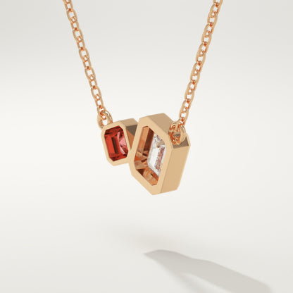 3.21 TCW Emerald & Asscher Toi Et Moi January-Garnet Birthstone Necklace