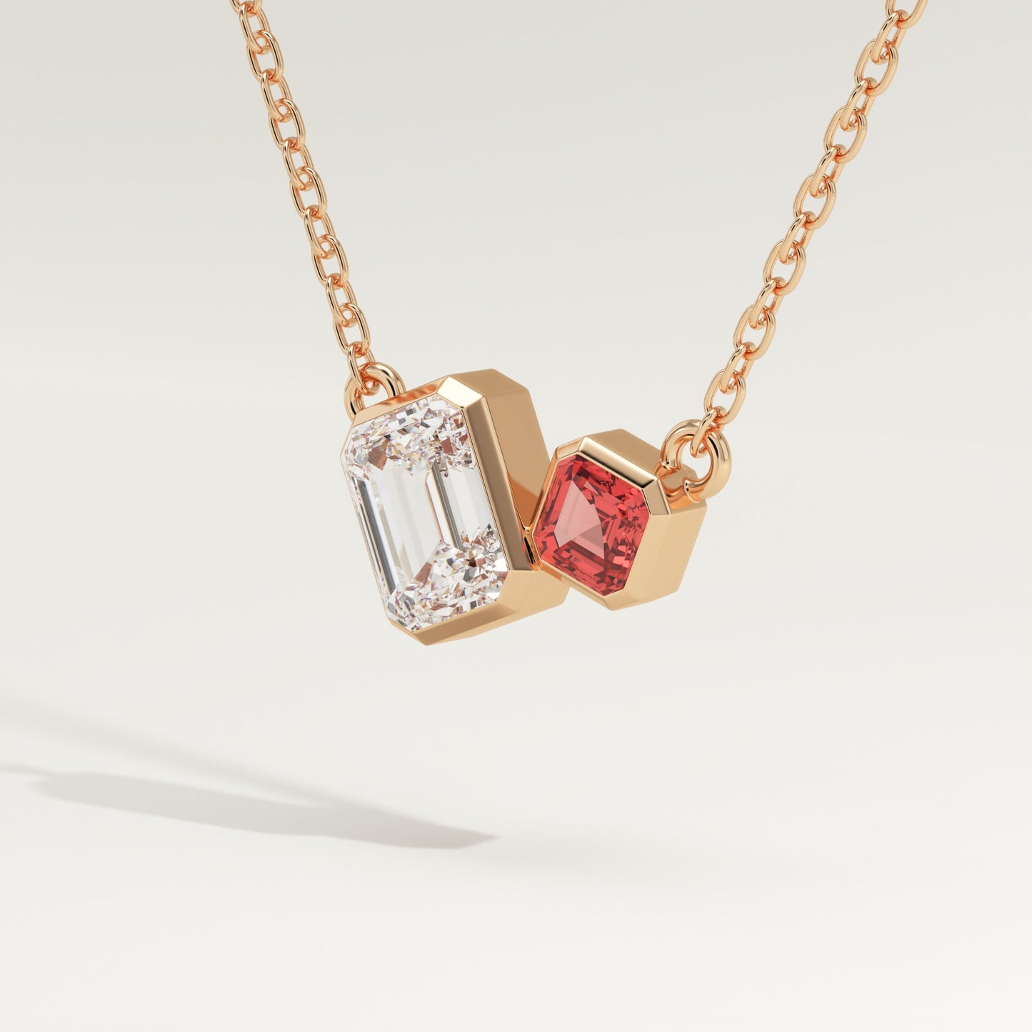 3.21 TCW Emerald & Asscher Toi Et Moi January-Garnet Birthstone Necklace