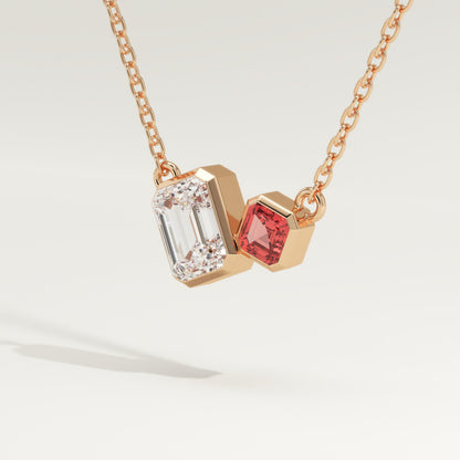 3.21 TCW Emerald & Asscher Toi Et Moi January-Garnet Birthstone Necklace