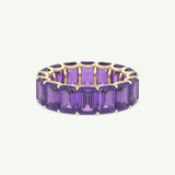 8.91 TCW Emerald Shaped February-Amethyst Birthstone Wedding Band 1