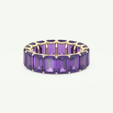 8.91 TCW Emerald Shaped February-Amethyst Birthstone Wedding Band 2