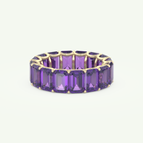 8.91 TCW Emerald Shaped February-Amethyst Birthstone Wedding Band 3