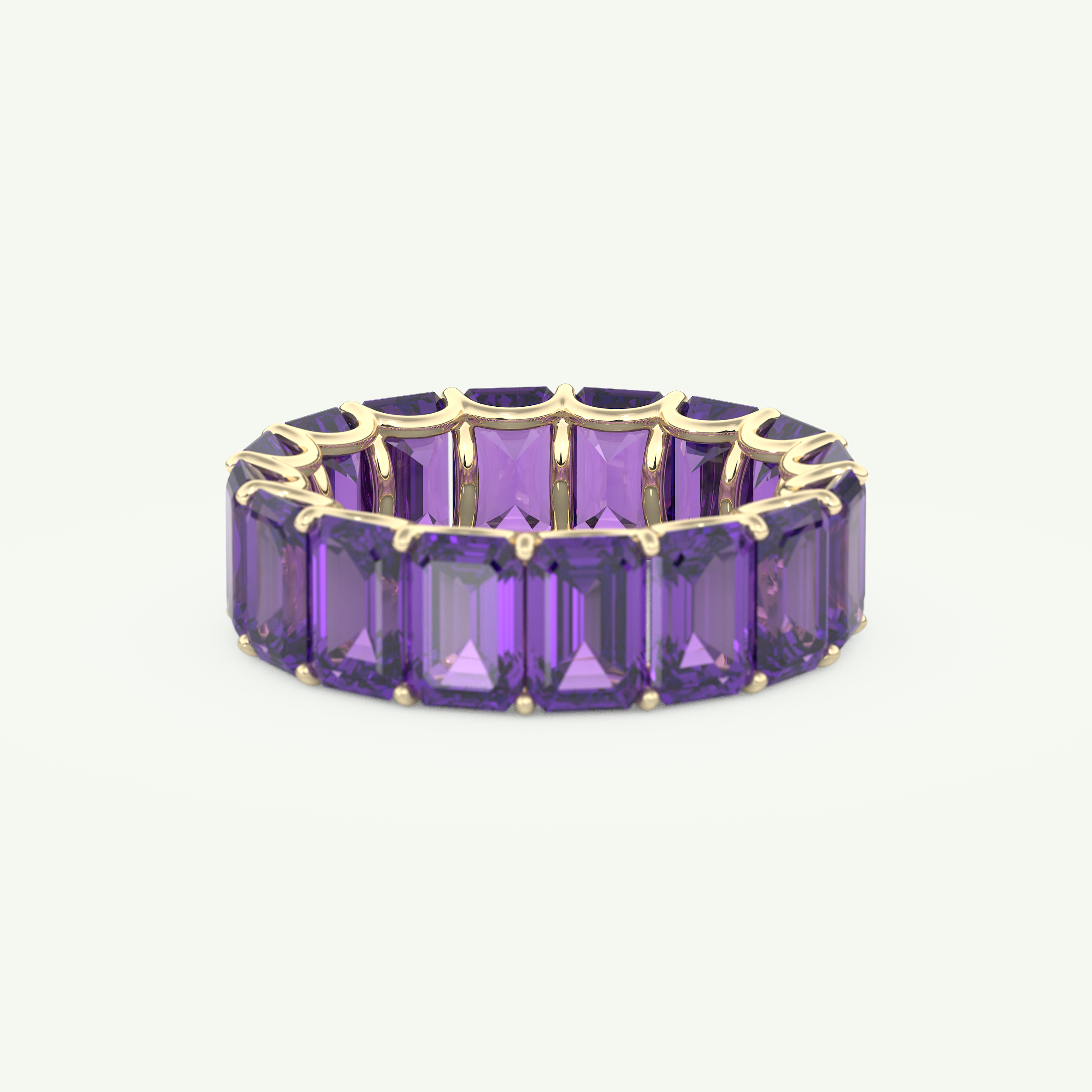 8.91 TCW Emerald Shaped February-Amethyst Birthstone Wedding Band 3