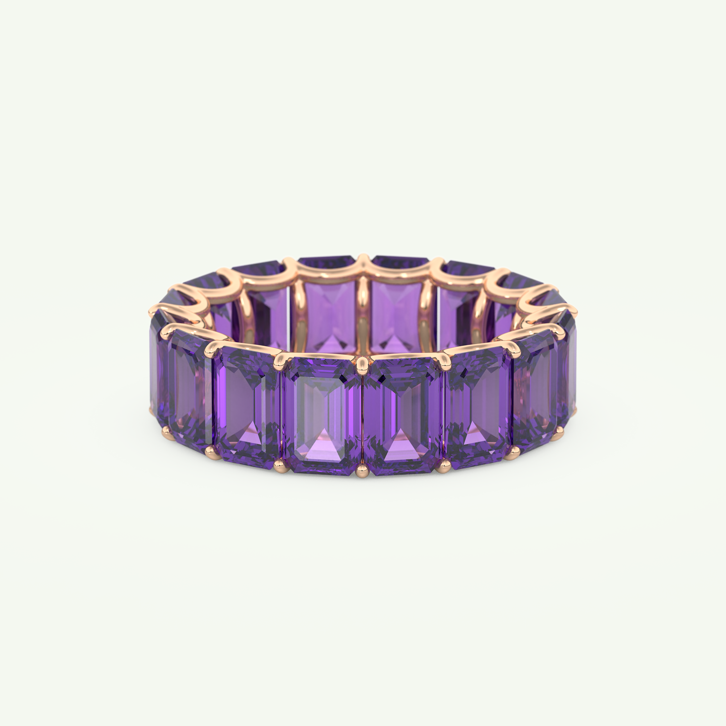 8.91 TCW Emerald Shaped February-Amethyst Birthstone Wedding Band 8