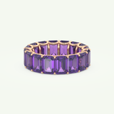8.91 TCW Emerald Shaped February-Amethyst Birthstone Wedding Band 9