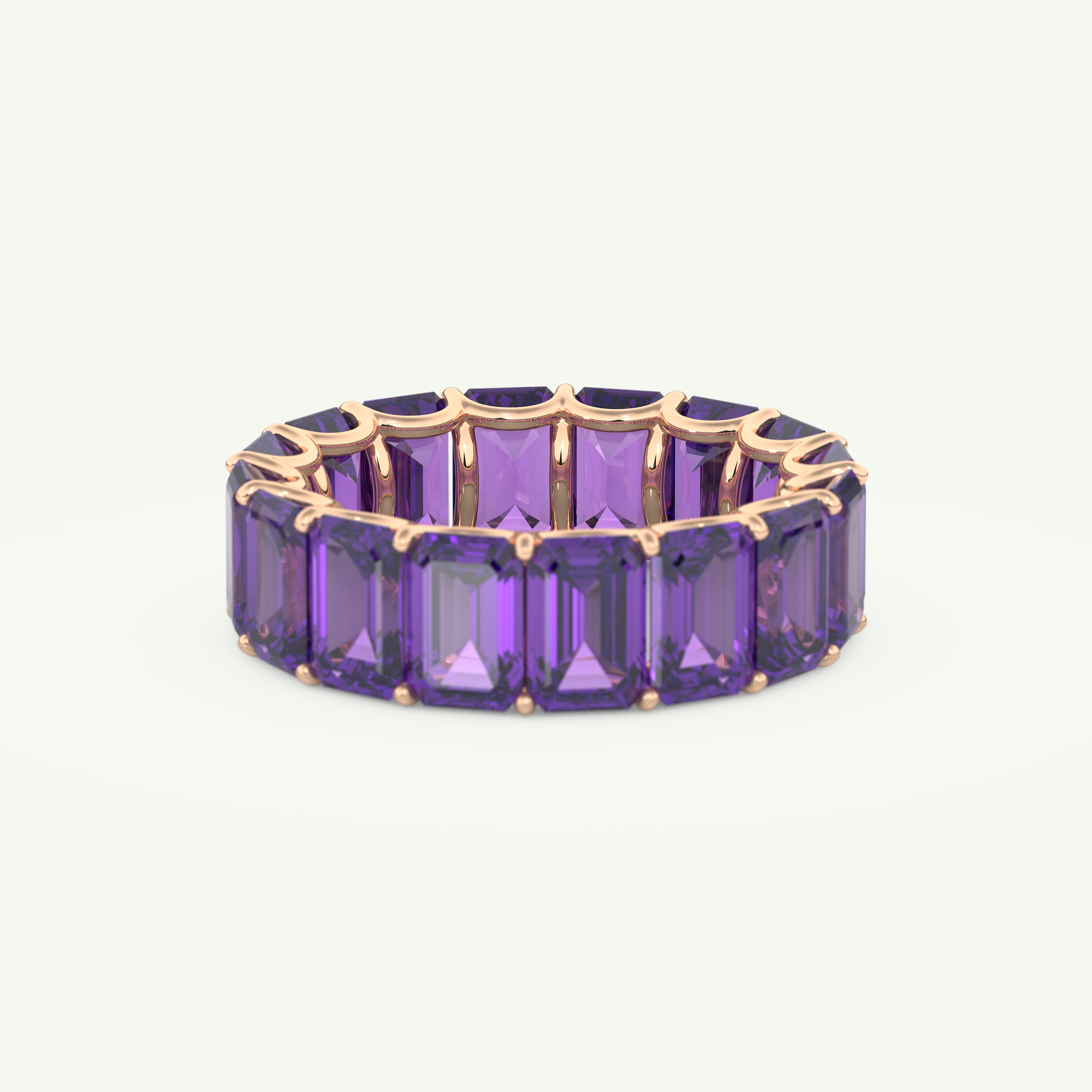 8.91 TCW Emerald Shaped February-Amethyst Birthstone Wedding Band 9