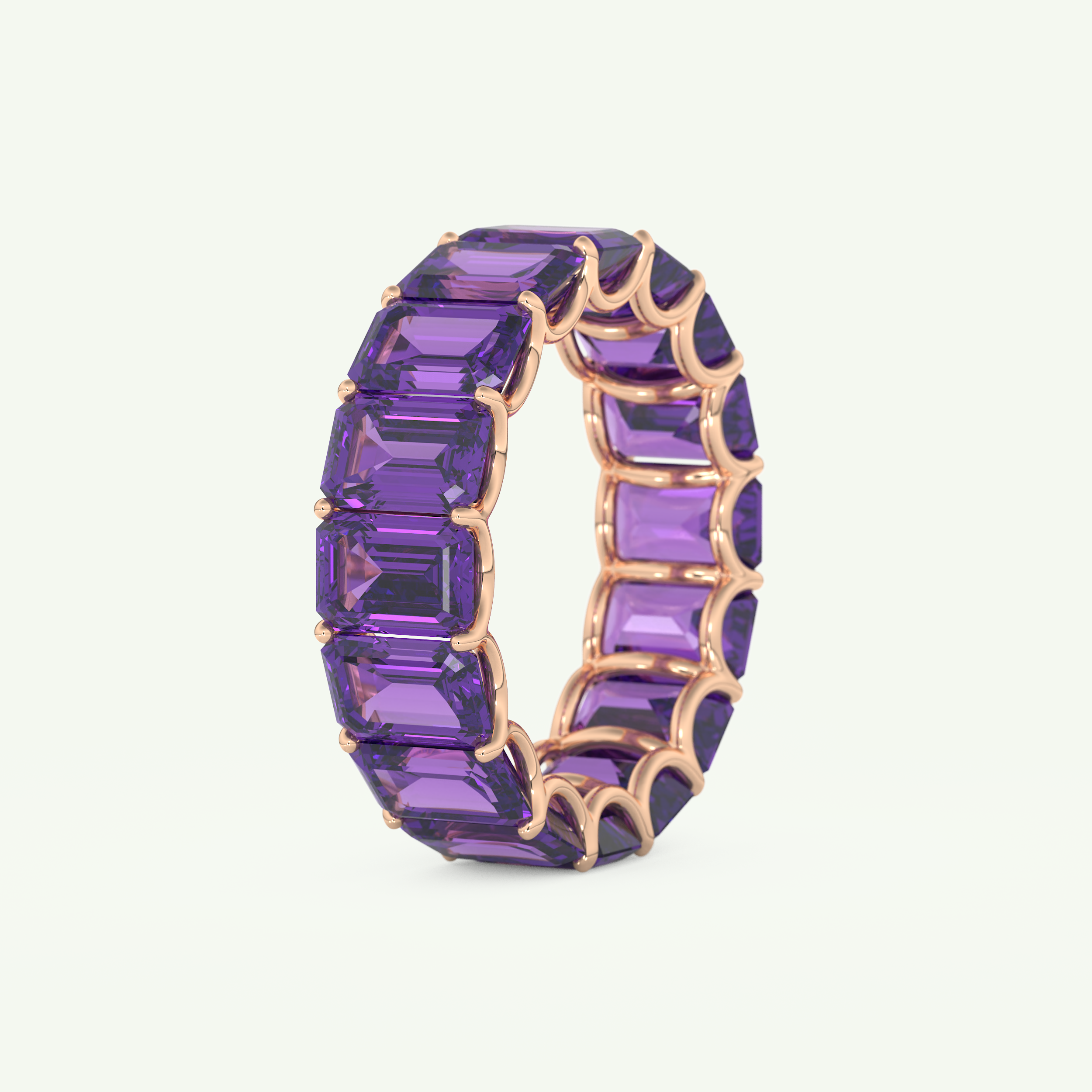 8.91 TCW Emerald Shaped February-Amethyst Birthstone Wedding Band 10
