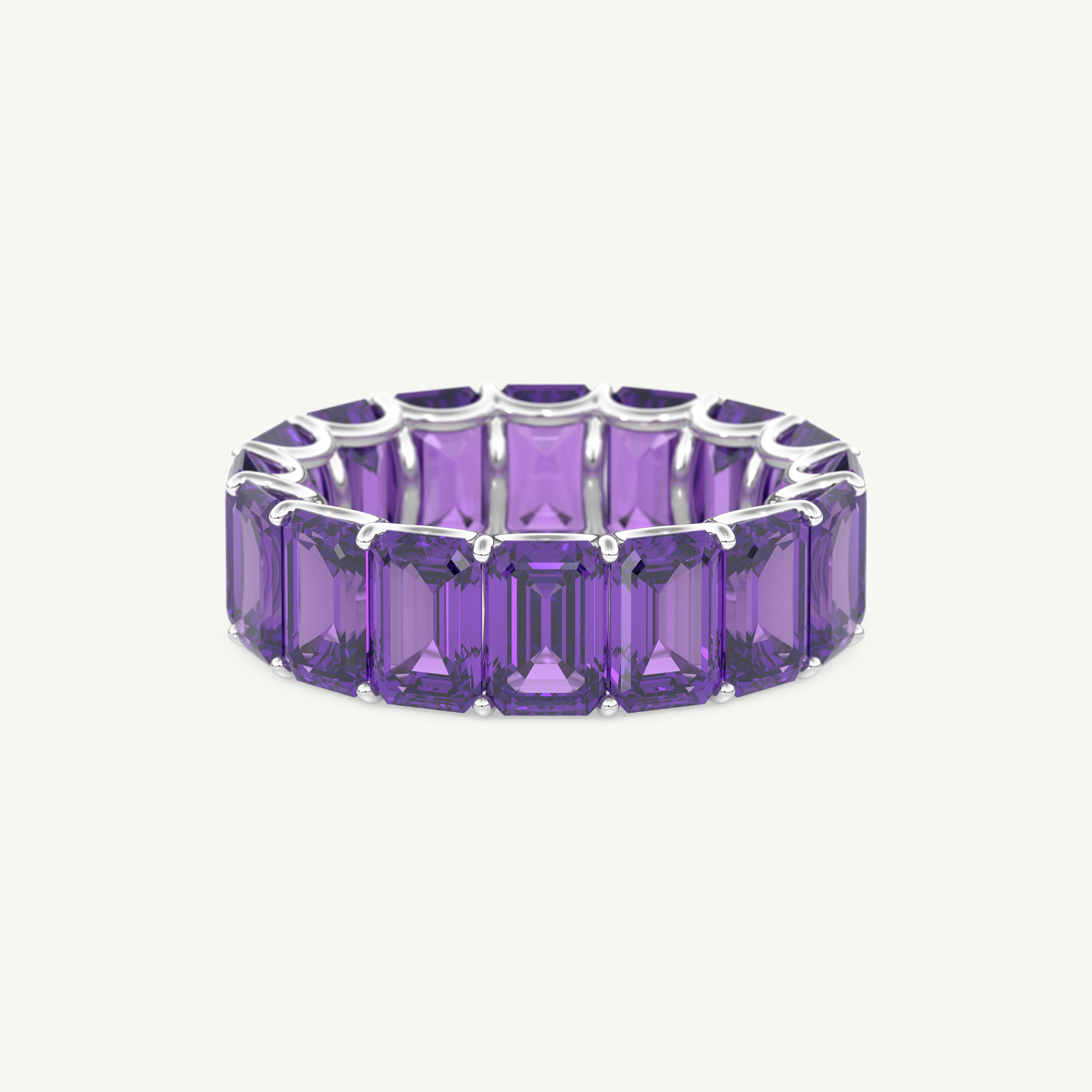 8.91 TCW Emerald Shaped February-Amethyst Birthstone Wedding Band 13