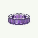 8.91 TCW Emerald Shaped February-Amethyst Birthstone Wedding Band 14