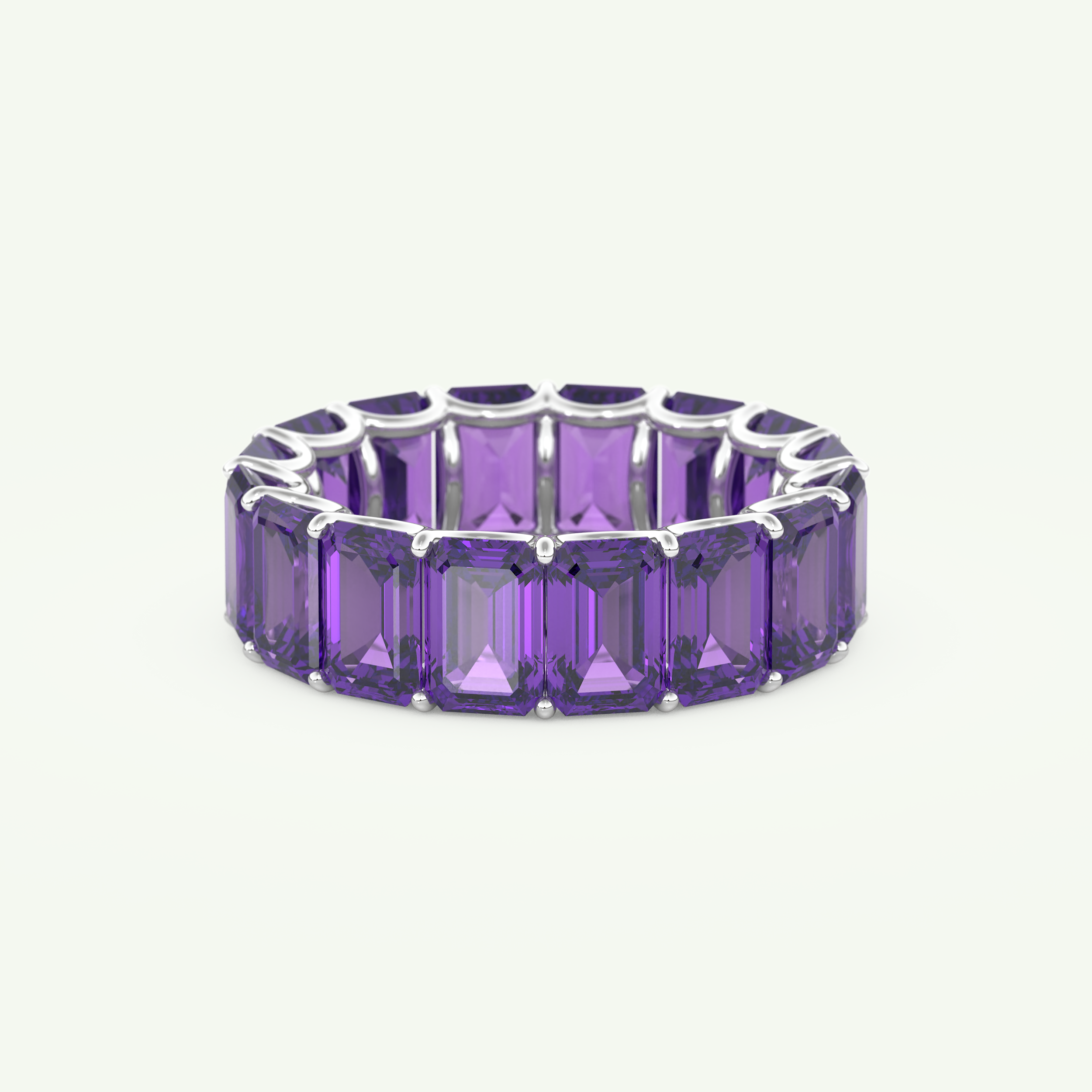 8.91 TCW Emerald Shaped February-Amethyst Birthstone Wedding Band 14