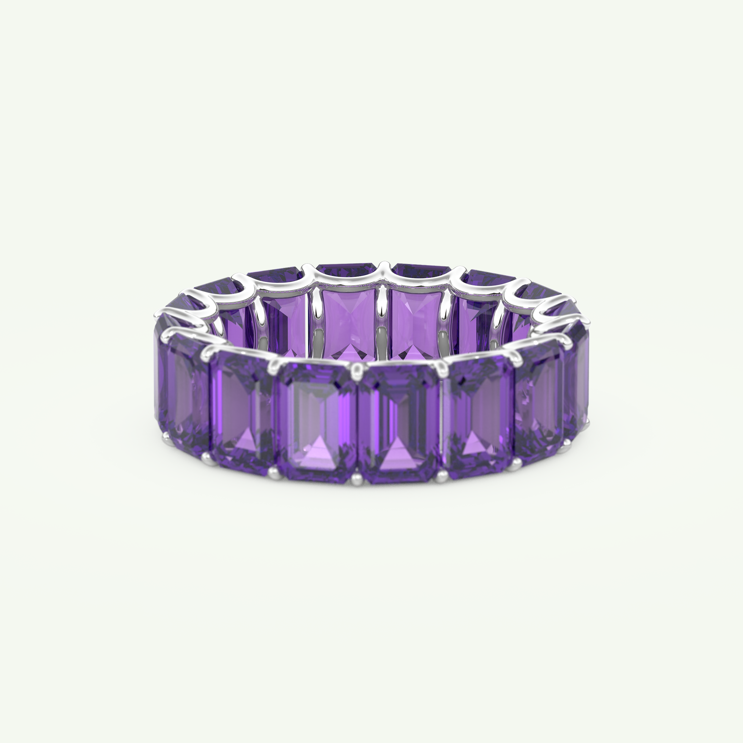 8.91 TCW Emerald Shaped February-Amethyst Birthstone Wedding Band 15