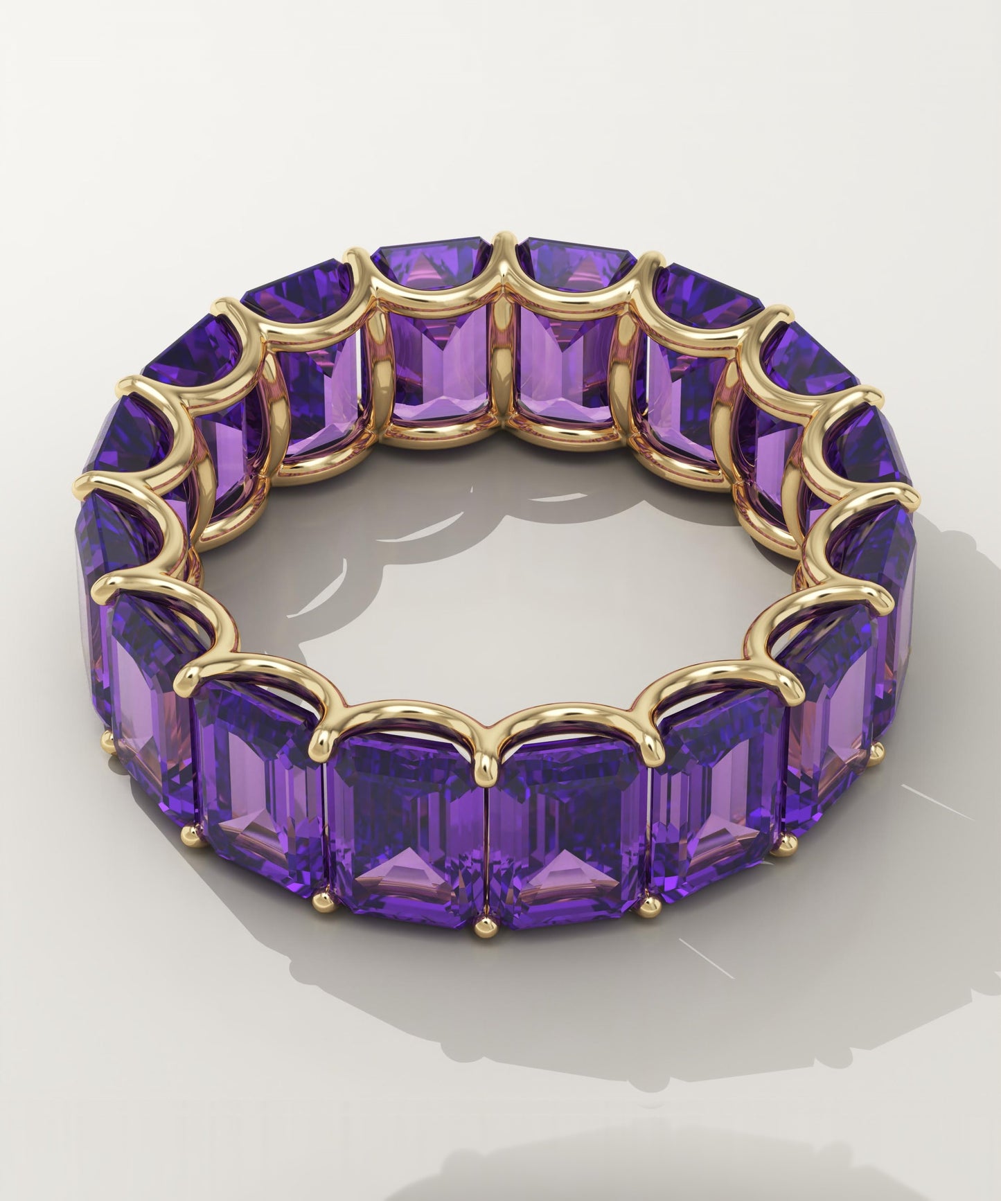 8.91 TCW Emerald Shaped February-Amethyst Birthstone Wedding Band