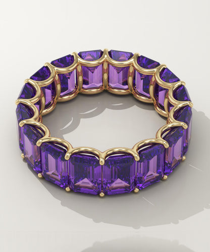 8.91 TCW Emerald Shaped February-Amethyst Birthstone Wedding Band