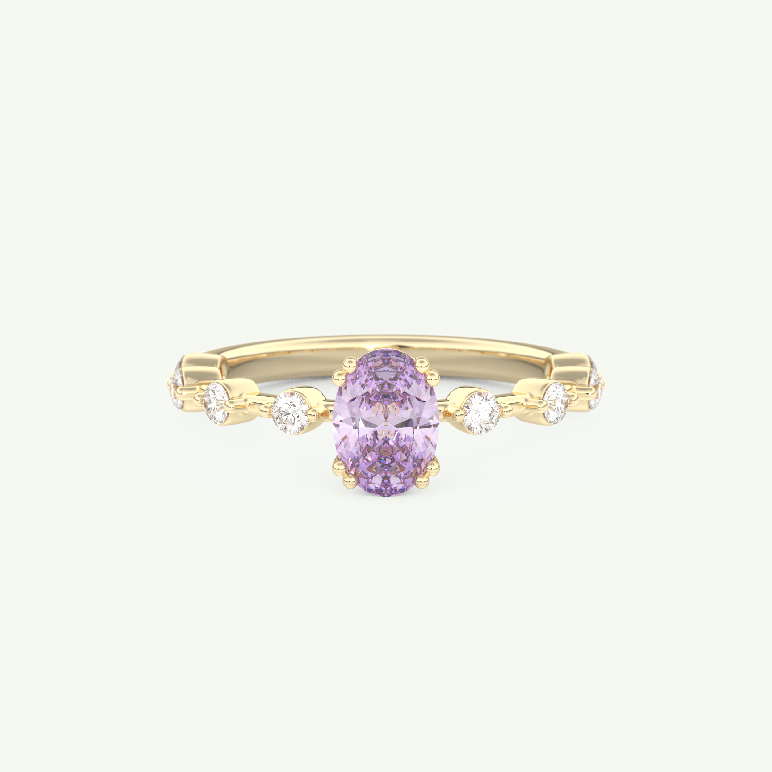 0.6 CT Oval Cut Pave February-Amethyst Birthstone Engagement Ring 1