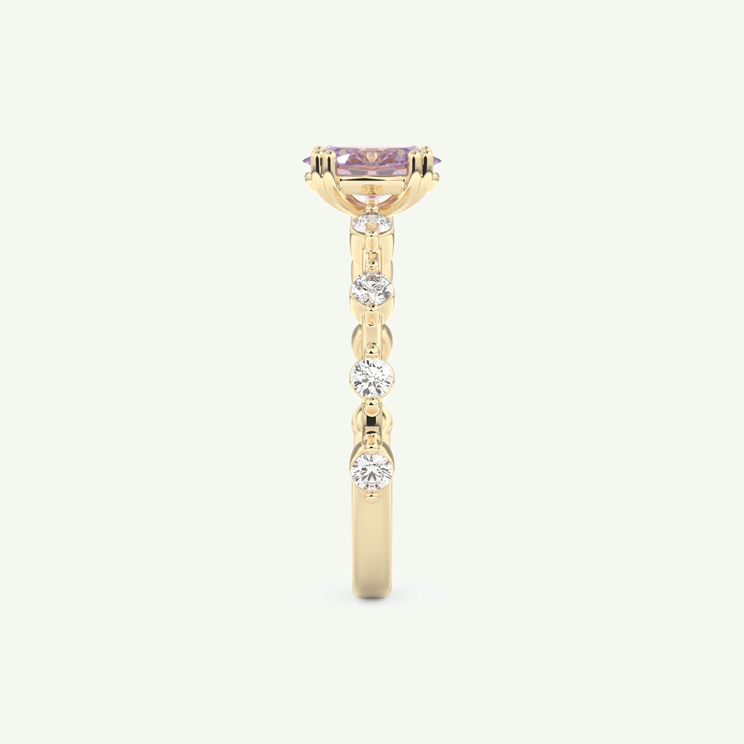 0.6 CT Oval Cut Pave February-Amethyst Birthstone Engagement Ring 6