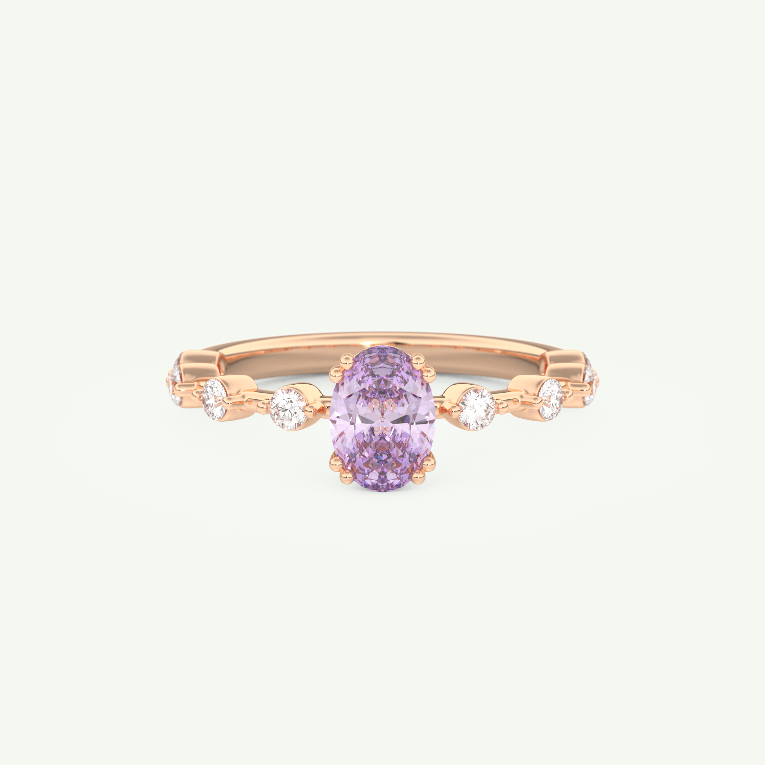 0.6 CT Oval Cut Pave February-Amethyst Birthstone Engagement Ring 7
