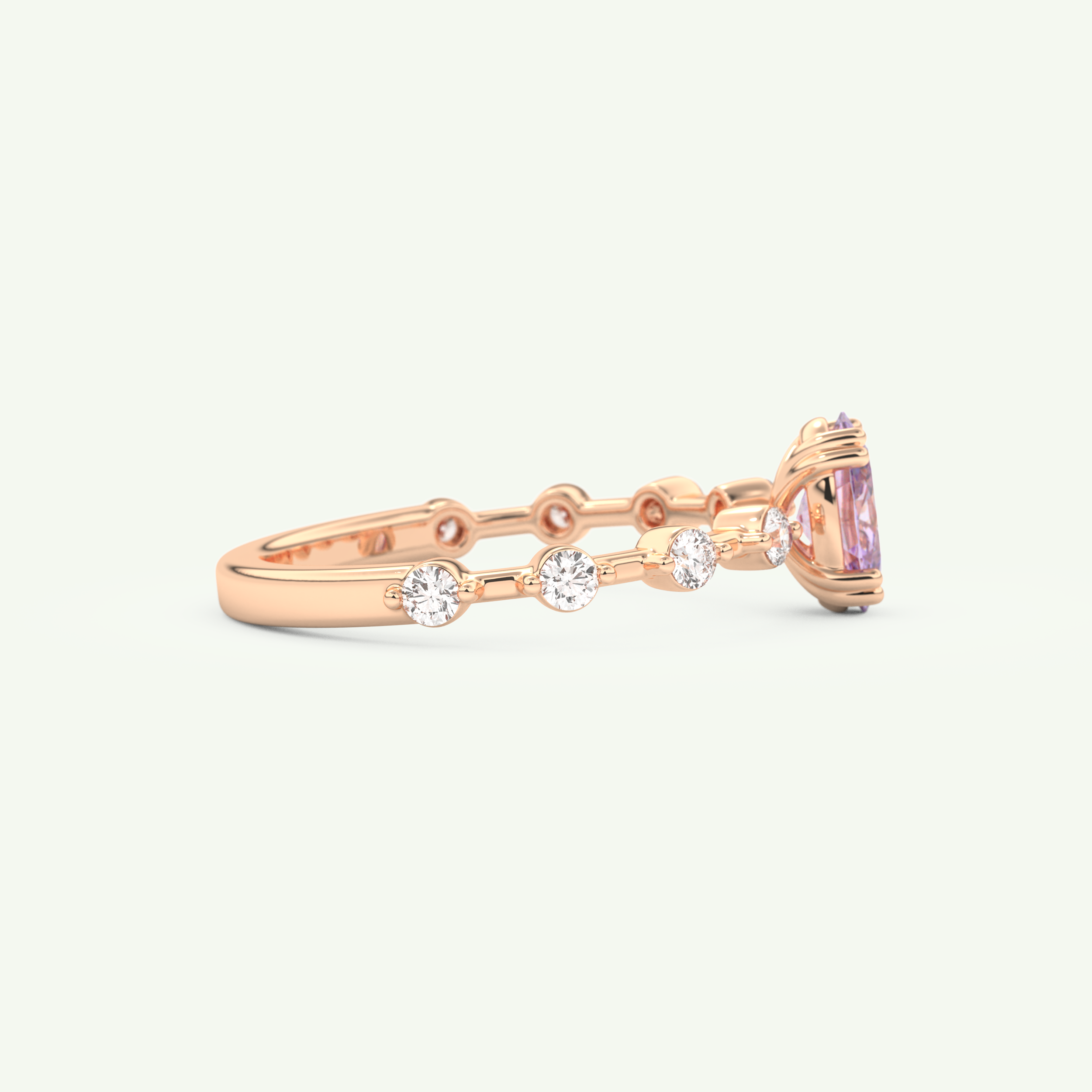 0.6 CT Oval Cut Pave February-Amethyst Birthstone Engagement Ring 8