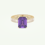 2.56 CT Emerald Cut Hidden Halo & Pave February-Amethyst Birthstone Engagement Ring 1