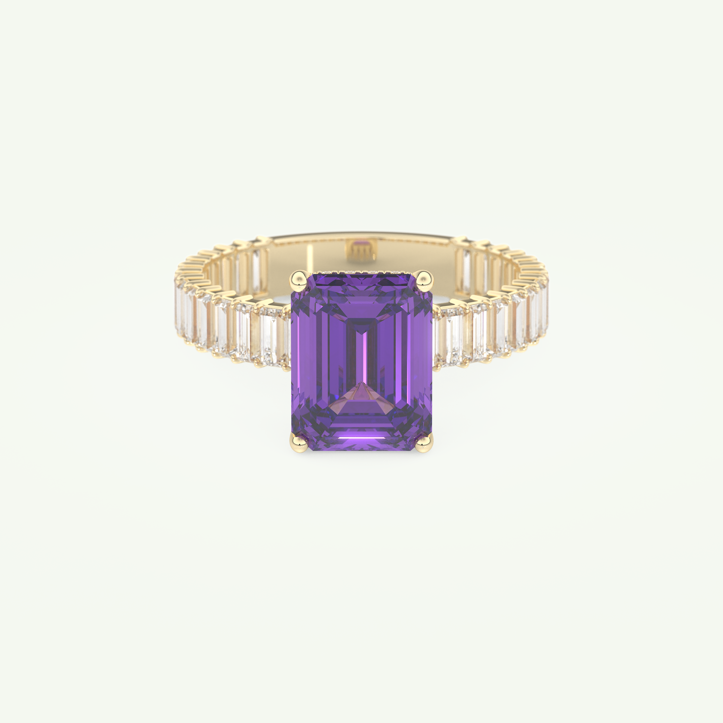 2.56 CT Emerald Cut Hidden Halo & Pave February-Amethyst Birthstone Engagement Ring 1