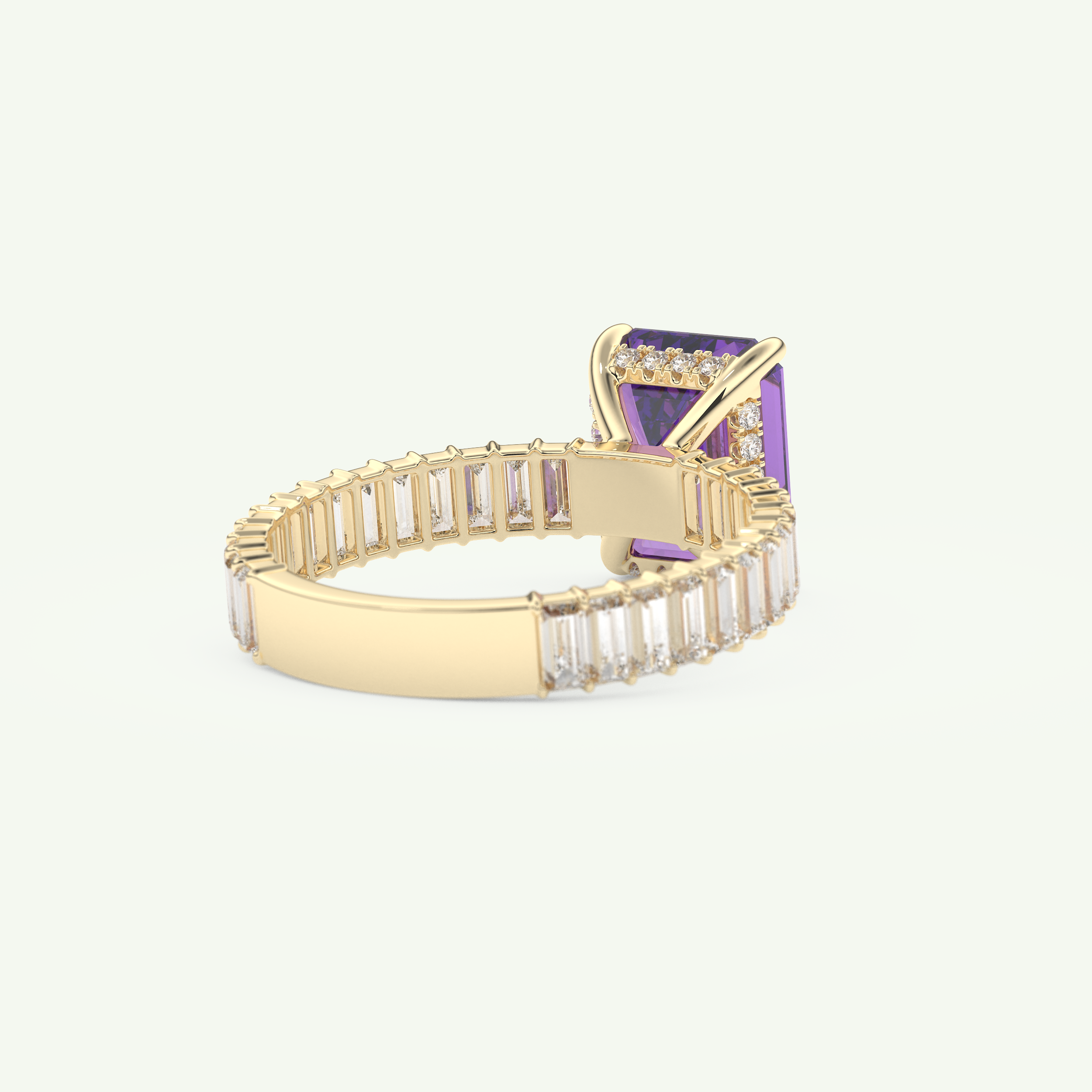 2.56 CT Emerald Cut Hidden Halo & Pave February-Amethyst Birthstone Engagement Ring 3