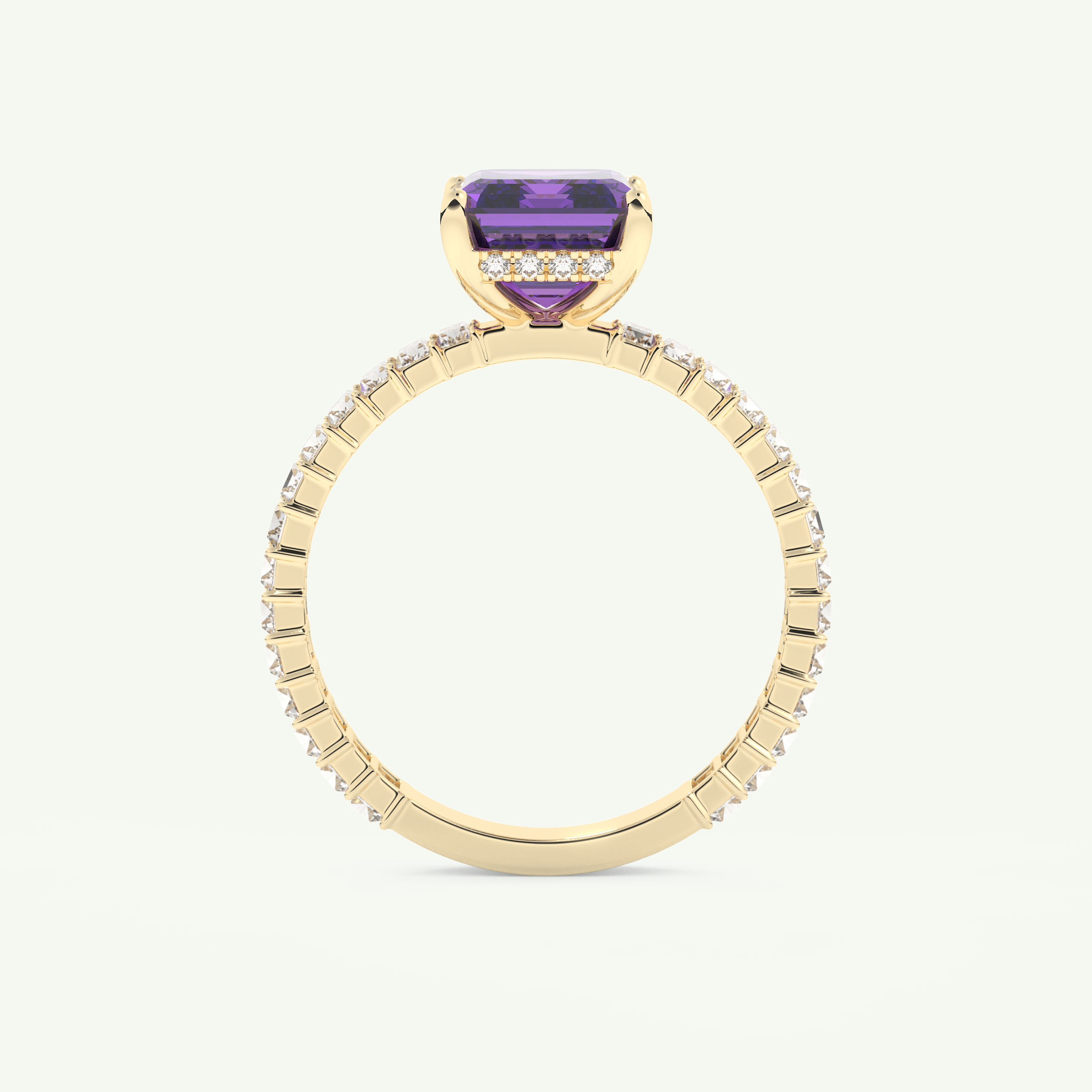 2.56 CT Emerald Cut Hidden Halo & Pave February-Amethyst Birthstone Engagement Ring 5