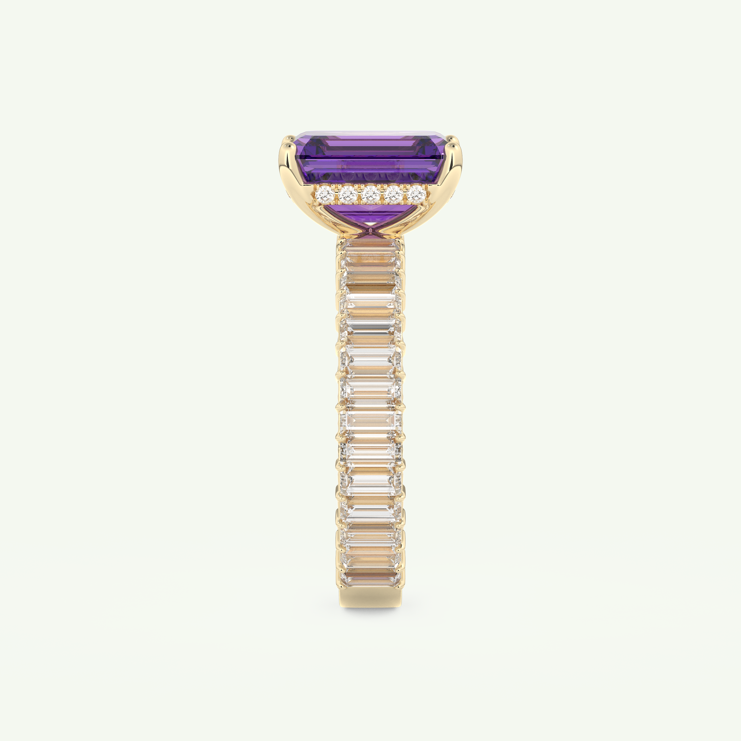 2.56 CT Emerald Cut Hidden Halo & Pave February-Amethyst Birthstone Engagement Ring 6