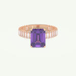 2.56 CT Emerald Cut Hidden Halo & Pave February-Amethyst Birthstone Engagement Ring 7