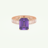 2.56 CT Emerald Cut Hidden Halo & Pave February-Amethyst Birthstone Engagement Ring 7