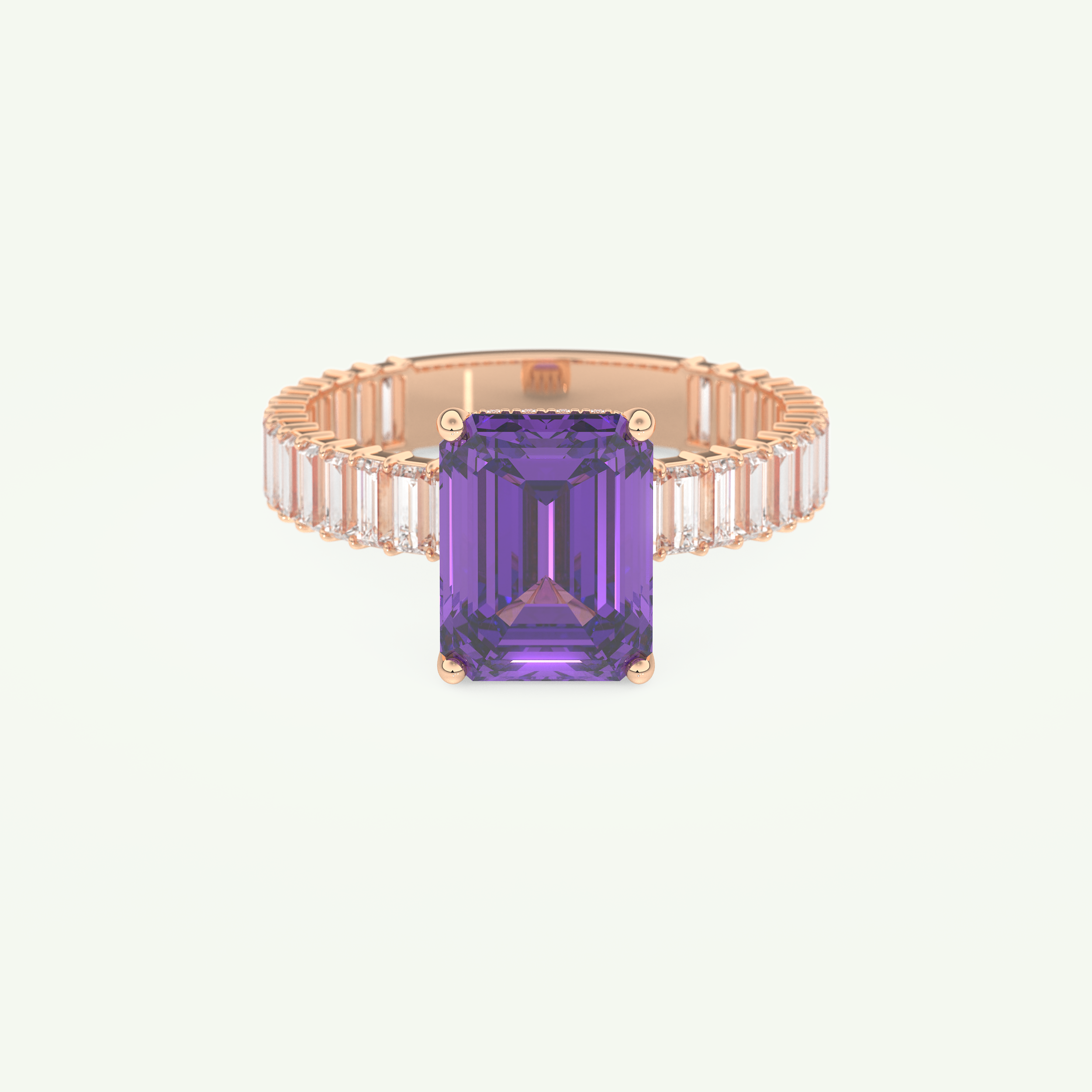 2.56 CT Emerald Cut Hidden Halo & Pave February-Amethyst Birthstone Engagement Ring 7