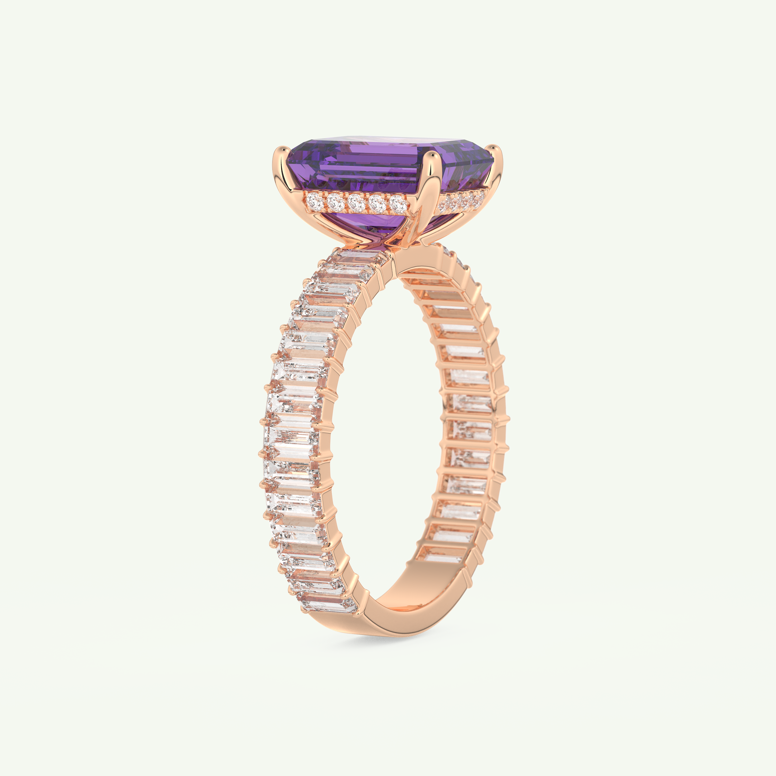 2.56 CT Emerald Cut Hidden Halo & Pave February-Amethyst Birthstone Engagement Ring 10