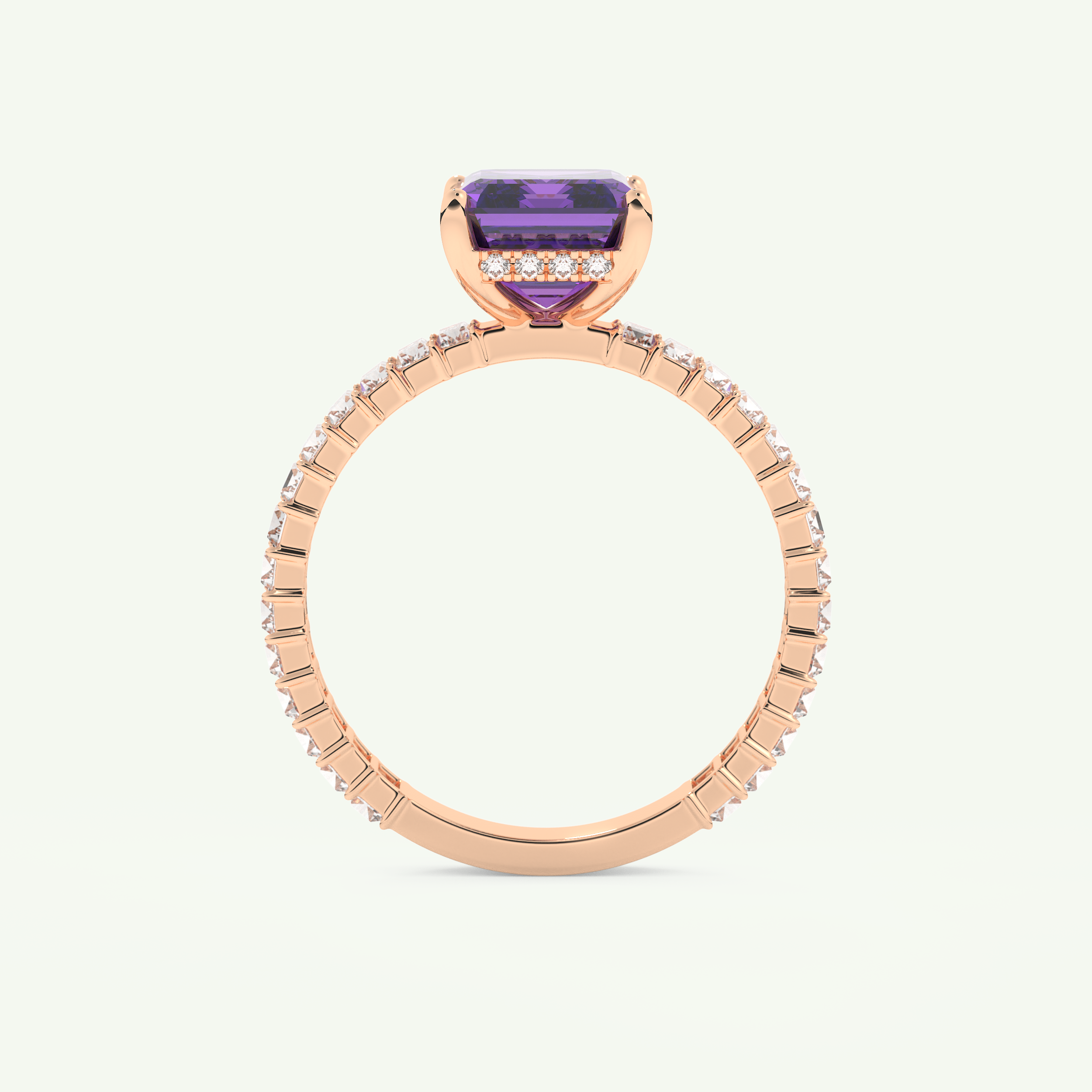 2.56 CT Emerald Cut Hidden Halo & Pave February-Amethyst Birthstone Engagement Ring 11