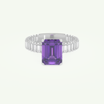 2.56 CT Emerald Cut Hidden Halo & Pave February-Amethyst Birthstone Engagement Ring 13