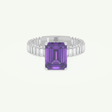 2.56 CT Emerald Cut Hidden Halo & Pave February-Amethyst Birthstone Engagement Ring 13