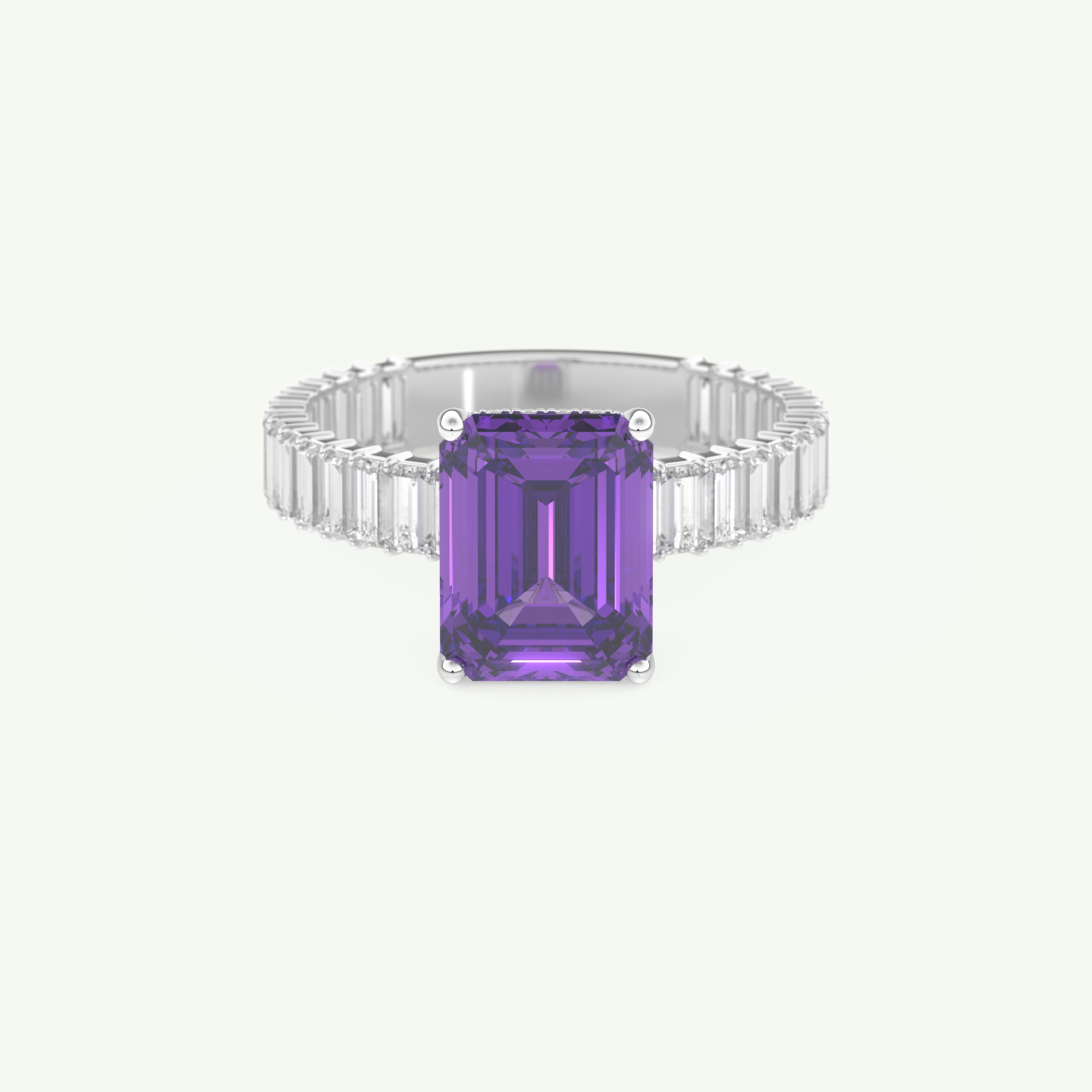 2.56 CT Emerald Cut Hidden Halo & Pave February-Amethyst Birthstone Engagement Ring 13