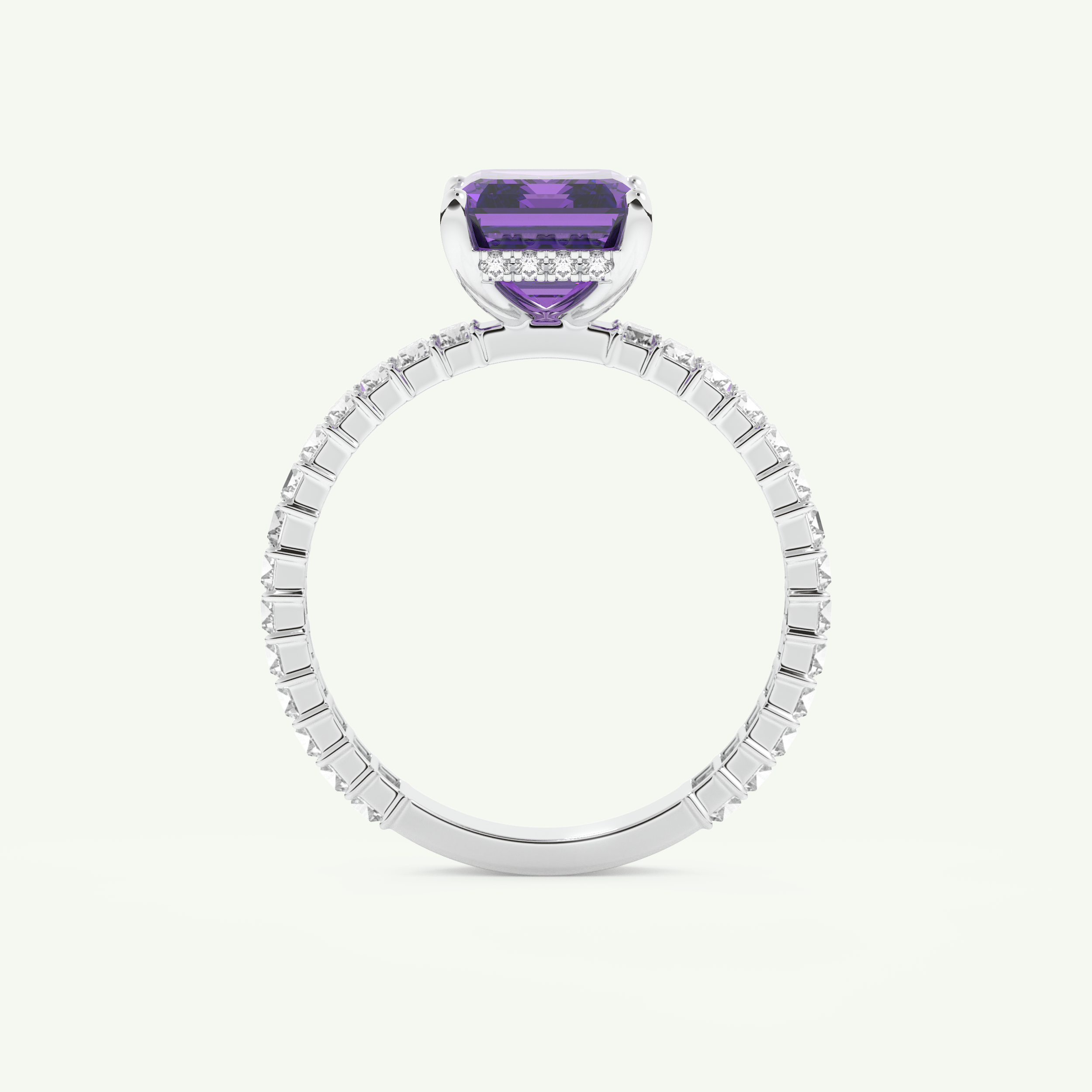 2.56 CT Emerald Cut Hidden Halo & Pave February-Amethyst Birthstone Engagement Ring 17