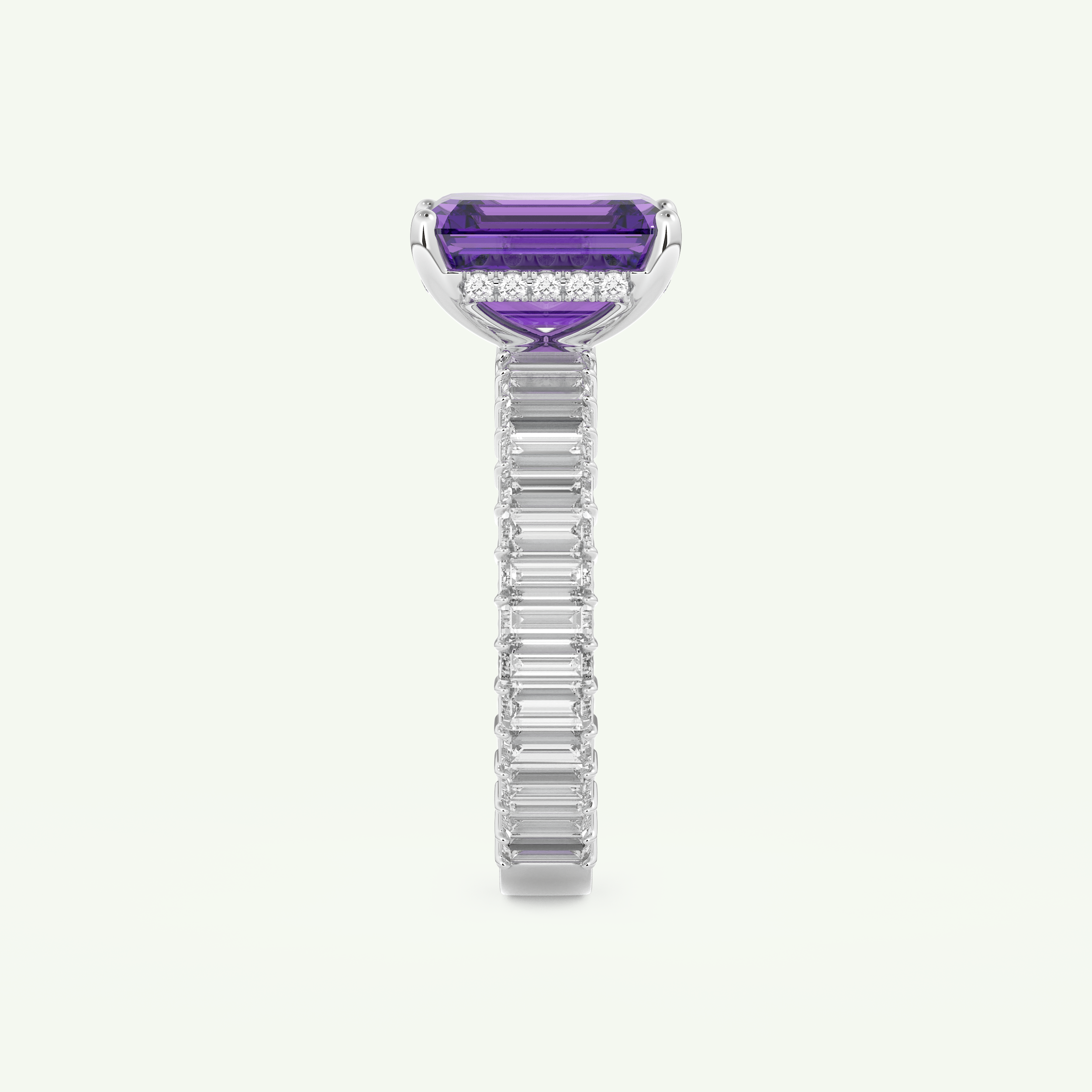 2.56 CT Emerald Cut Hidden Halo & Pave February-Amethyst Birthstone Engagement Ring 18