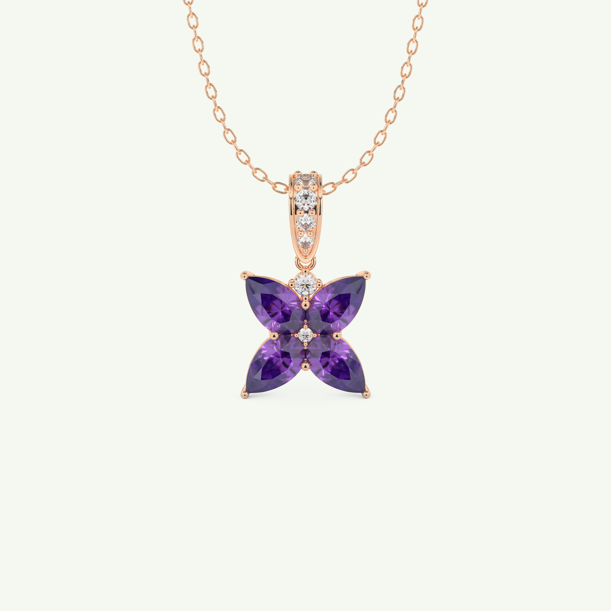 0.72 TCW Round & Pear February-Amethyst Birthstone Necklace 6