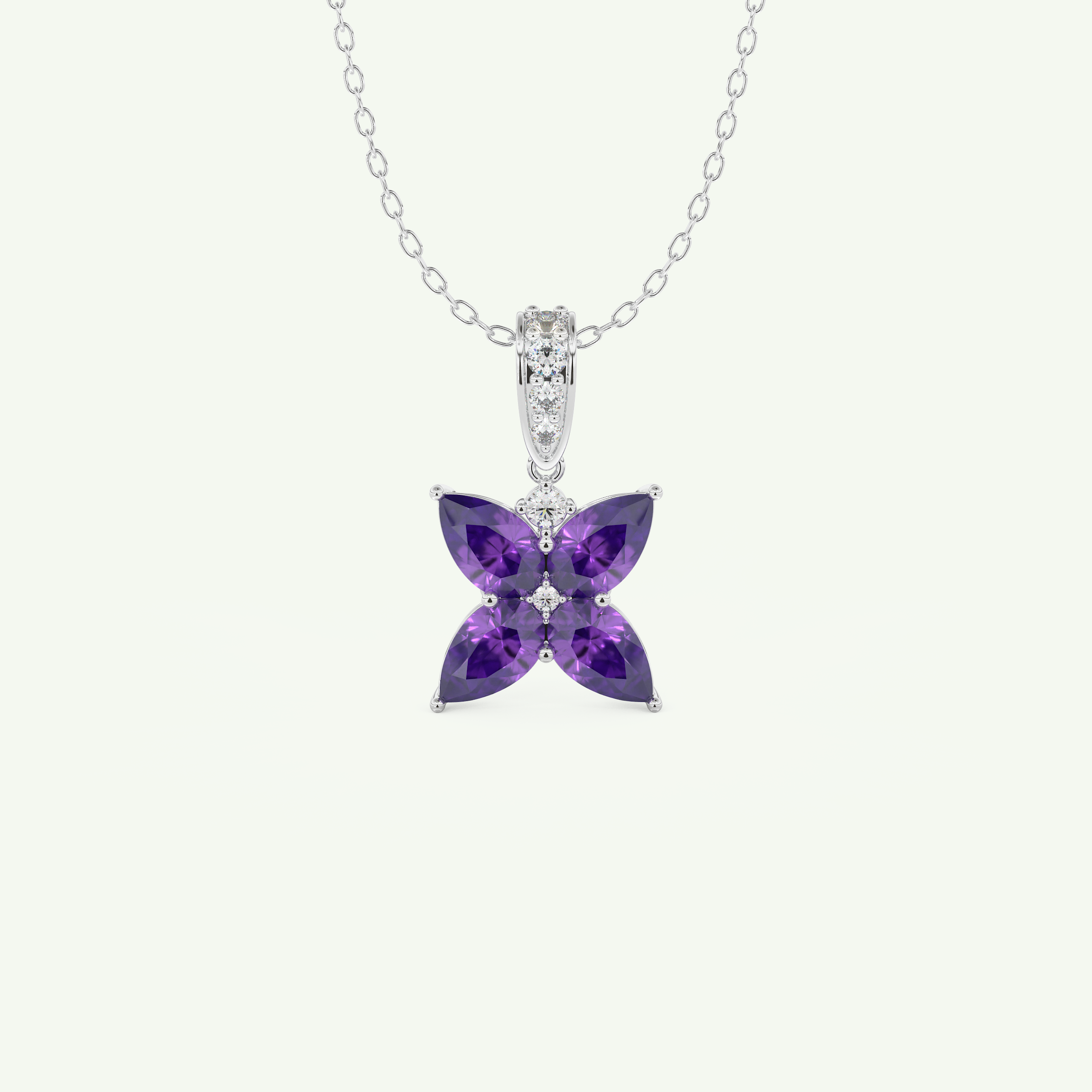 0.72 TCW Round & Pear February-Amethyst Birthstone Necklace 11