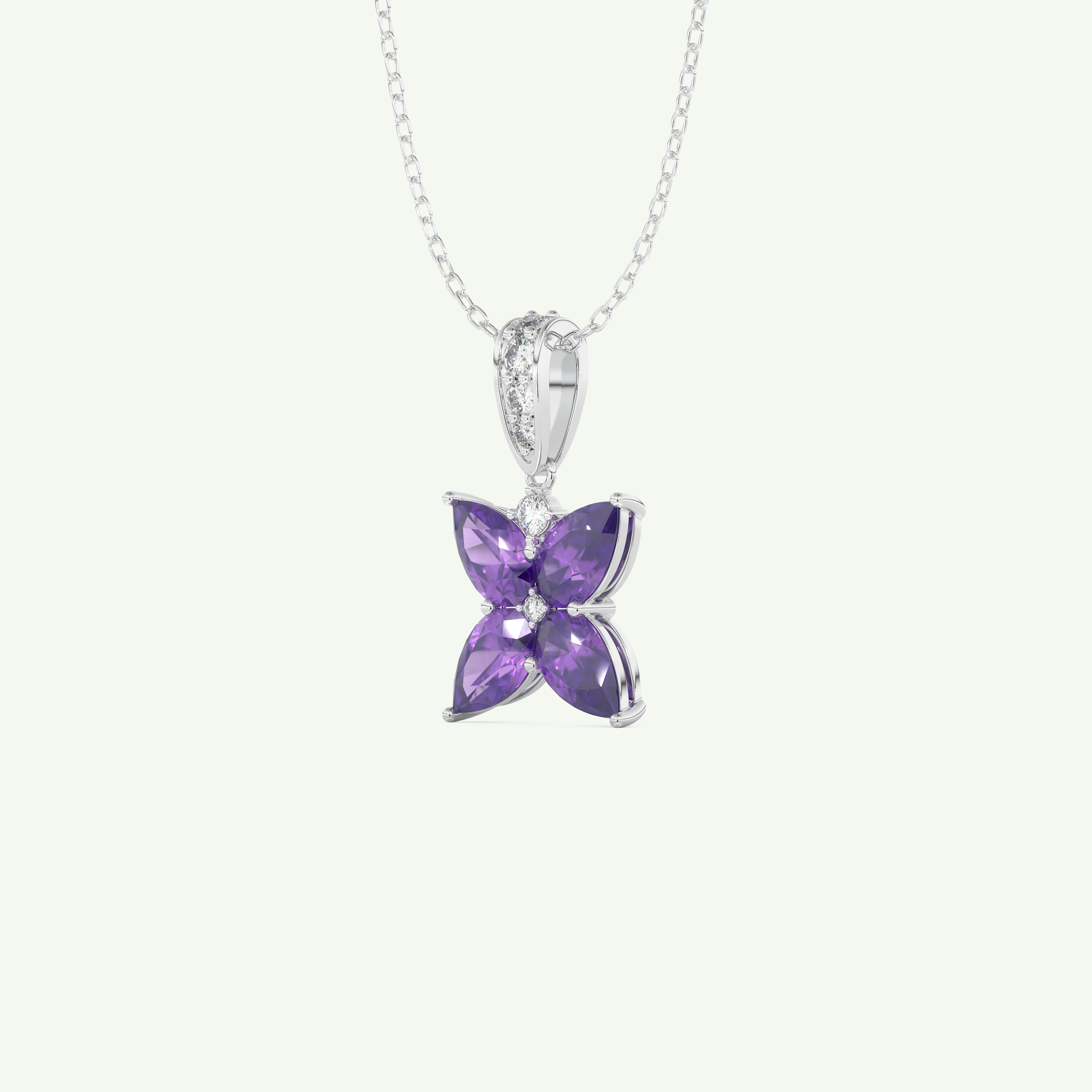 0.72 TCW Round & Pear February-Amethyst Birthstone Necklace 12