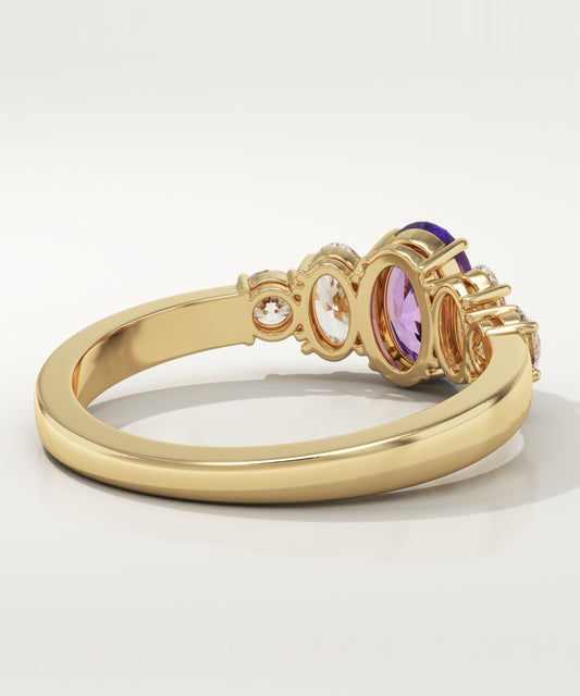 0.17 CT Oval Cut Cluster Lab-Grown Amethyst Gemstone Engagement Ring