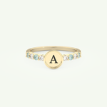 0.24 CT Round Cut Initial March-Aquamarine Birthstone Engagement Ring 1