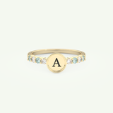 0.24 CT Round Cut Initial March-Aquamarine Birthstone Engagement Ring 1